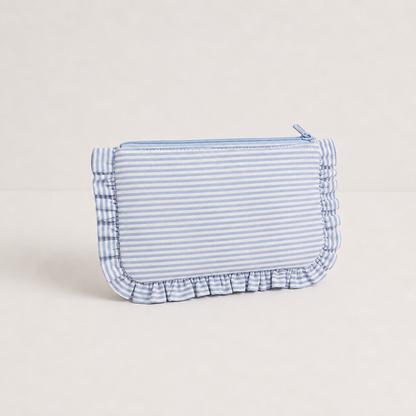 Striped Ruffle Cosmetic Bag – Toiletry & Travel Pouch
