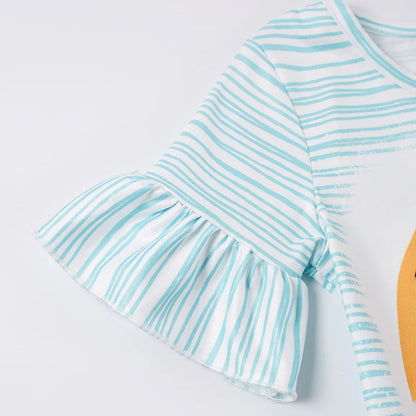 Girls Back To School Apple Rainbow Denim Short Set