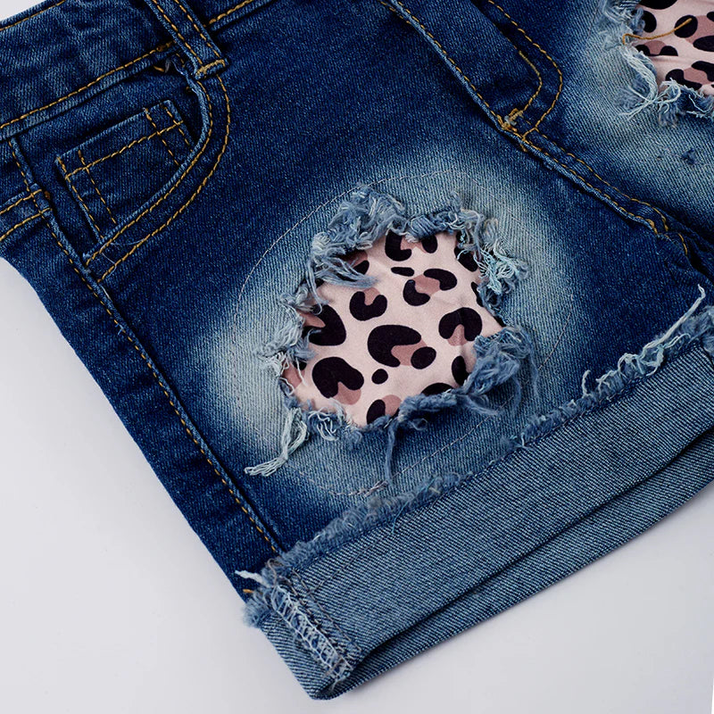 Girls Back To School Apple Rainbow Denim Short Set
