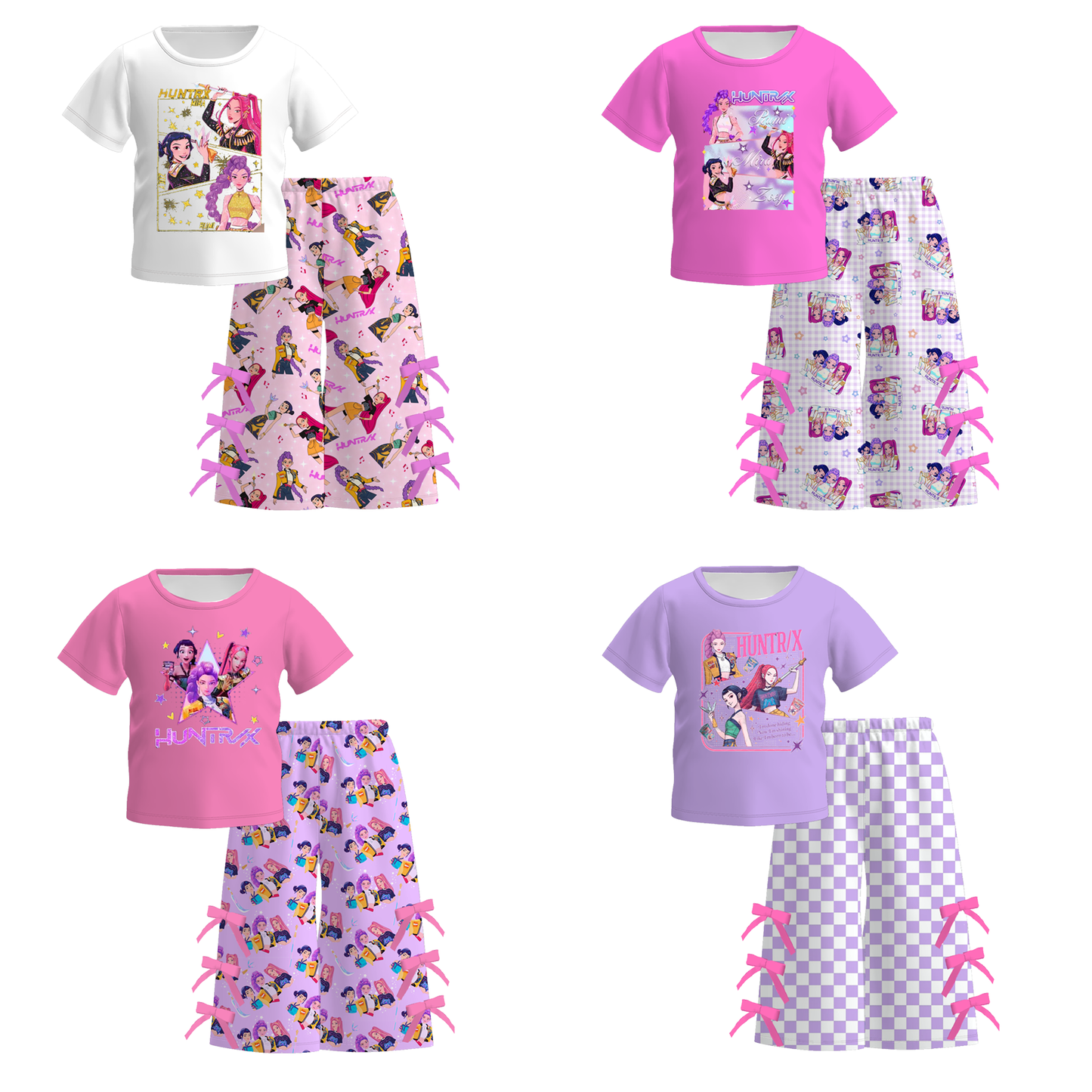 Kids Fashion K-Pop Demon Hunter Printed Ruffled Pant Set