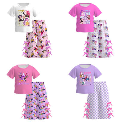 Kids Fashion K-Pop Demon Hunter Printed Ruffled Pant Set