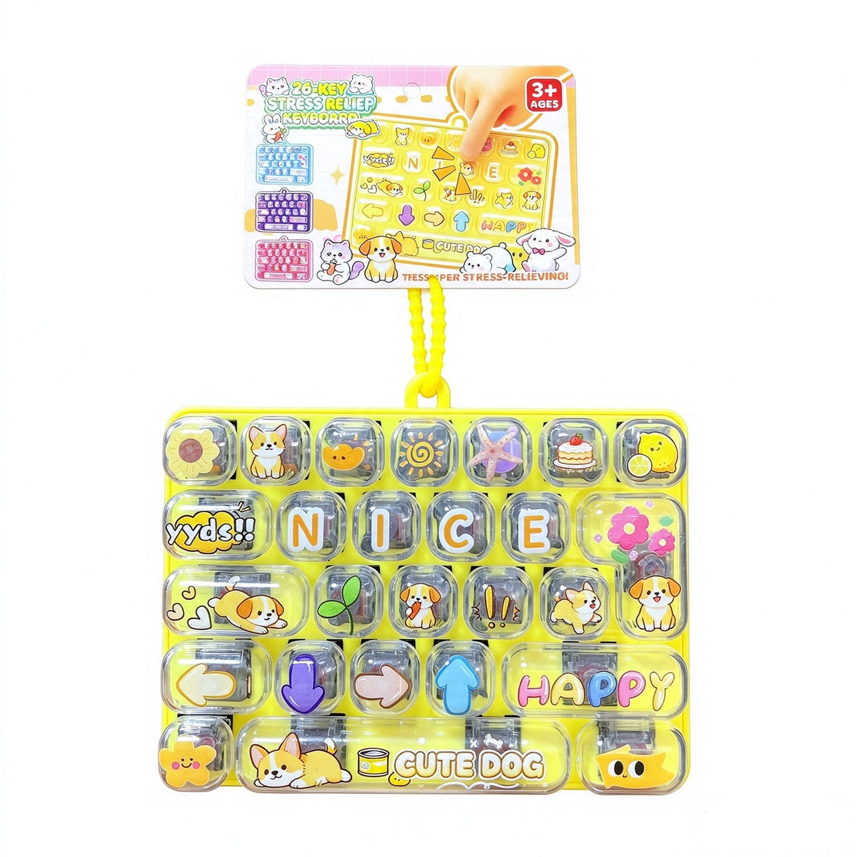Transparent Dual-Color 26-Key Fidget Keyboard Keychain – Clicky Stress Relief Toy