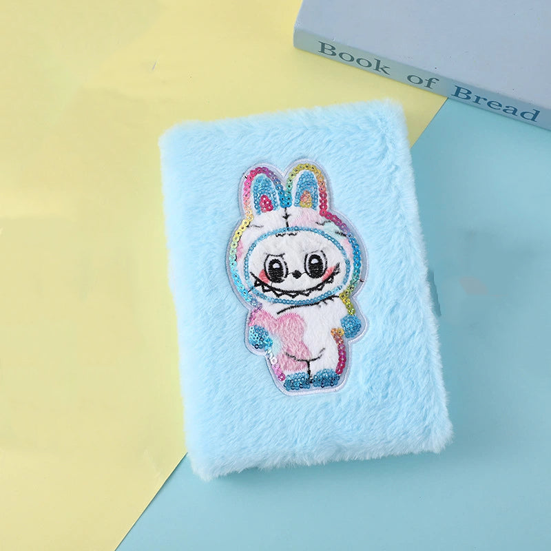 Labubu Embroidery Plush Sequins Notebook Candy Color Diary for Kids Students & Office Notes
