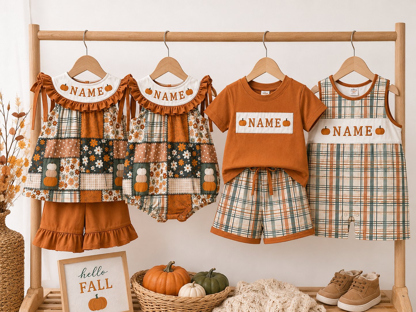 Personalized Girls Halloween Smocked Collection | Custom Embroidered Name Boutique Dress, Bubble, Romper & Short Set