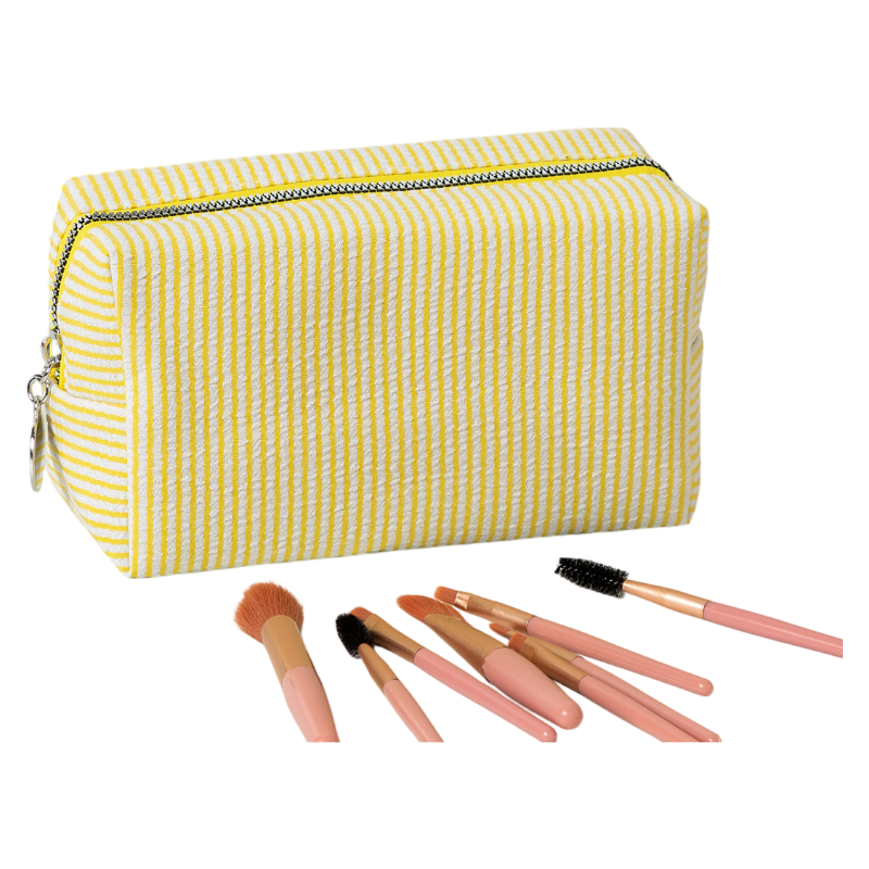 Seersucker Striped Makeup Pouch Travel Toiletry Storage Bag