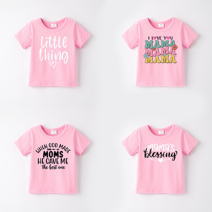 Mother's Day Girls Mommy And Me Pink Print Cotton T-Shirt