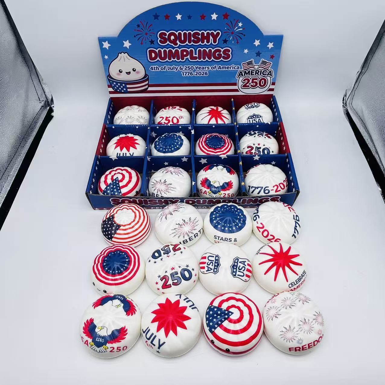 4th of July Mystery Squishy Dumpling Realistic Steamed Bun Stress Relief Squeeze Toy