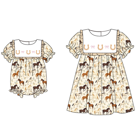 Spring Summer Farm Horse Embroidery Dress & Romper