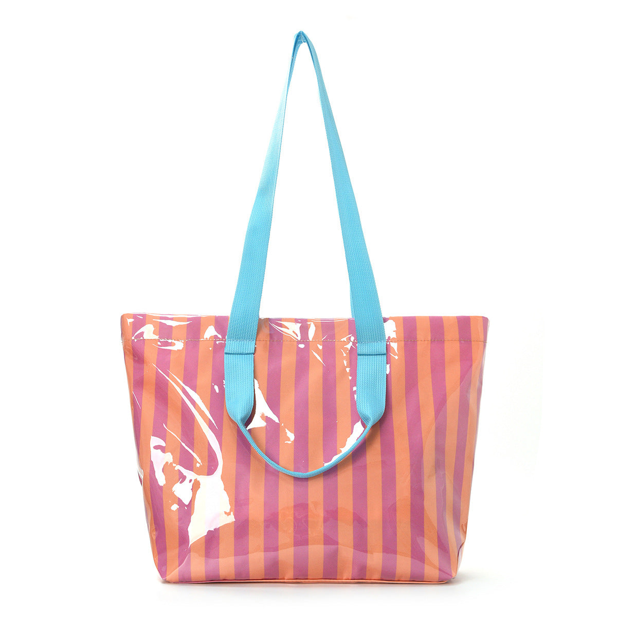 Waterproof Clear Striped Tote Bag – Large PVC Beach & Shopping Bag with Colorful Straps