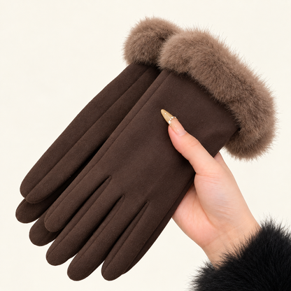 Women’s Touchscreen Winter Gloves with Faux Rabbit Fur Cuffs & Warm Fleece Lining