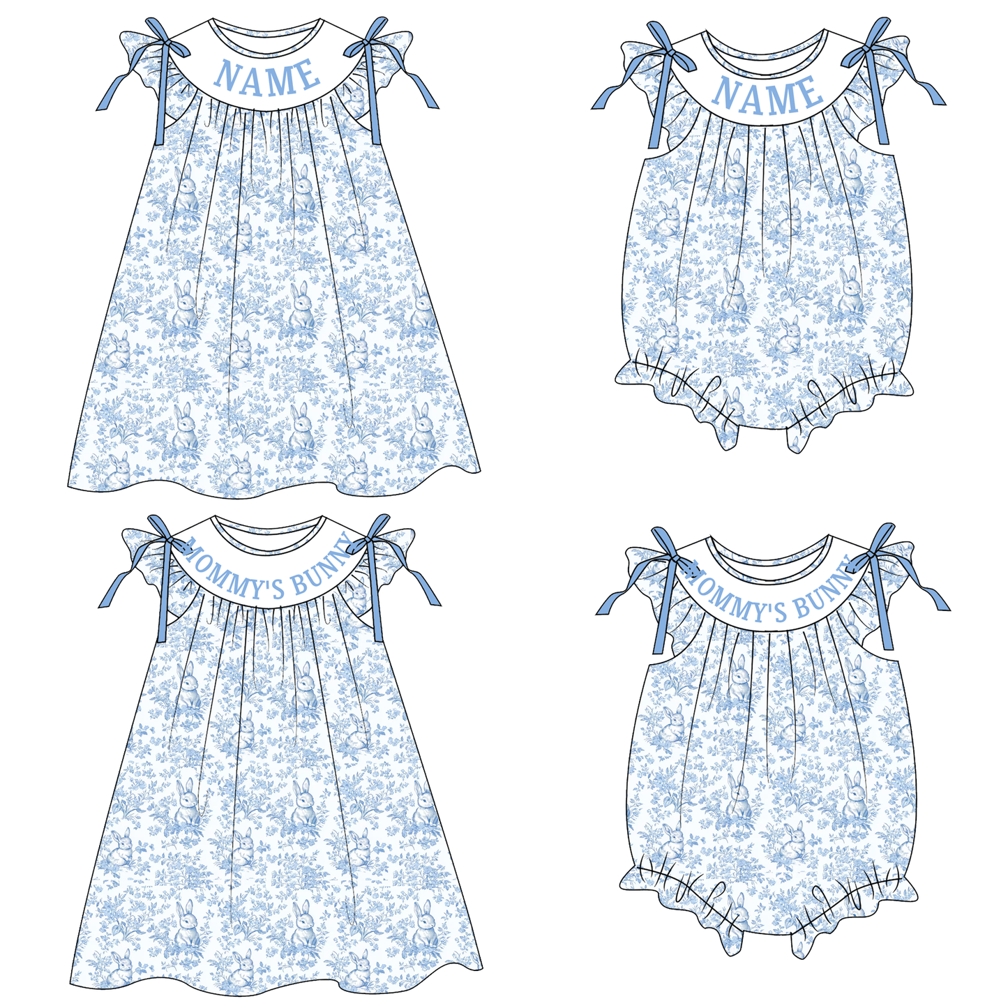 MOMMY'S BUNNY Easter Custom Name Smocked Embroidered Floral Collection