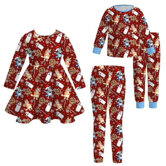 Girls Christmas Fall Bluey Print Dress Pajamas Legging Collection