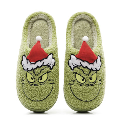 2025 Christmas Grinch Gingerbread Farm Chicken Plush Slippers Unisex Winter Cotton Home Slippers