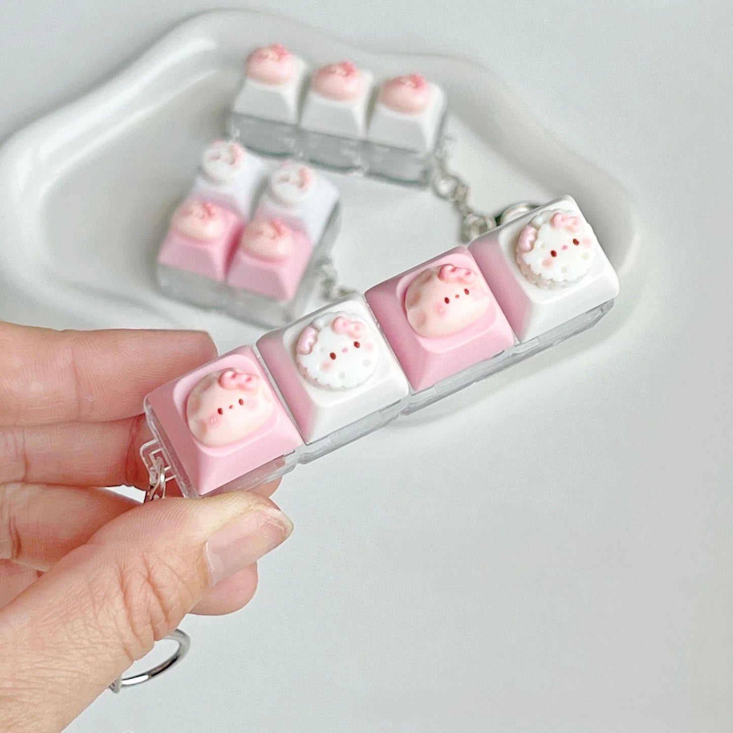 Food Keycap Fidget Pressable Keyboard Keychain Charm with Cookie & Dumpling Designs