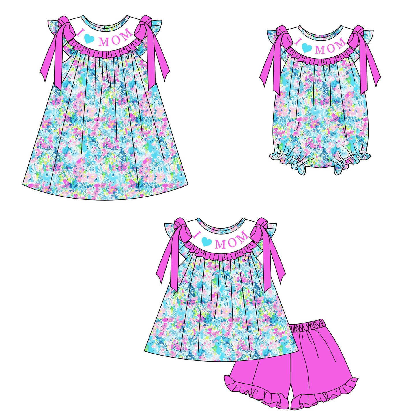 Mother's Day Purple Floral I LOVE MAMA Smocked Embroidery Collection