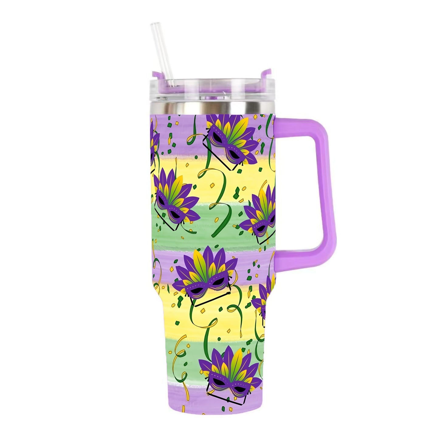2026 Spring Mardi Gras 40oz Stainless Steel Tumbler Insulated Car Cup with Flat Bottom