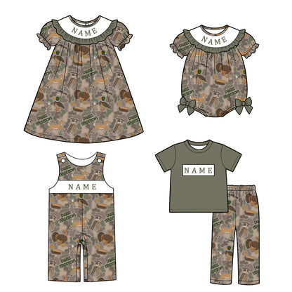 Personalized Hunting Collection | Custom Name Camo Dress, Bubble Romper, Jon Jon & Boys Outfit