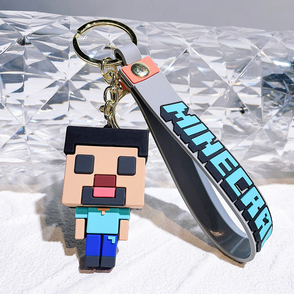 Pixel Block Style PVC Silicone Keychain Cartoon Figure Key Ring & Bag Charm