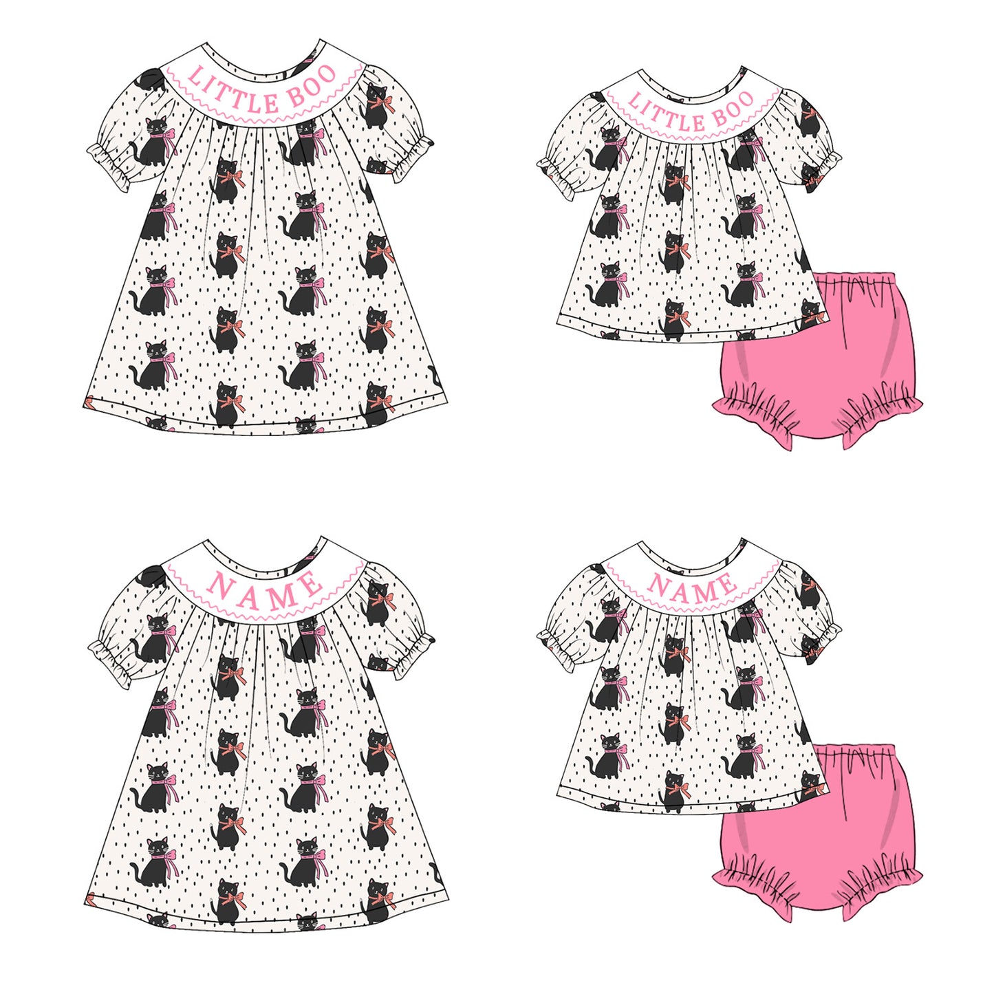 Girls Halloween LITTLE BOO Smocked Embroidery Custom Name Dress & Baby Set