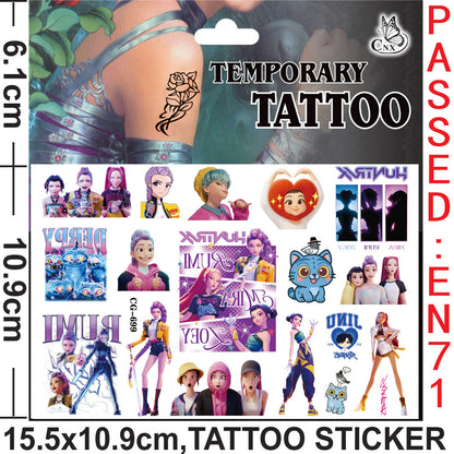 K-Pop Demon Hunters Cartoon Temporary Tattoo Stickers for Kids, Boys & Girls Water Transfer Tattoos