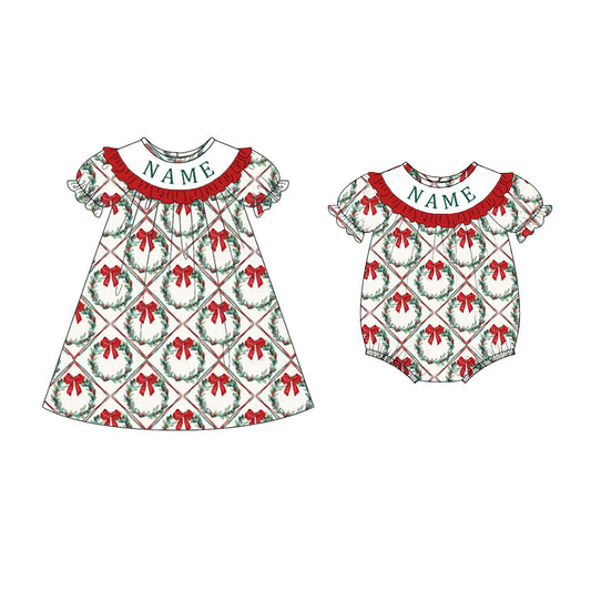 Custom Name Christmas Embroidered Smocked Dress & Romper