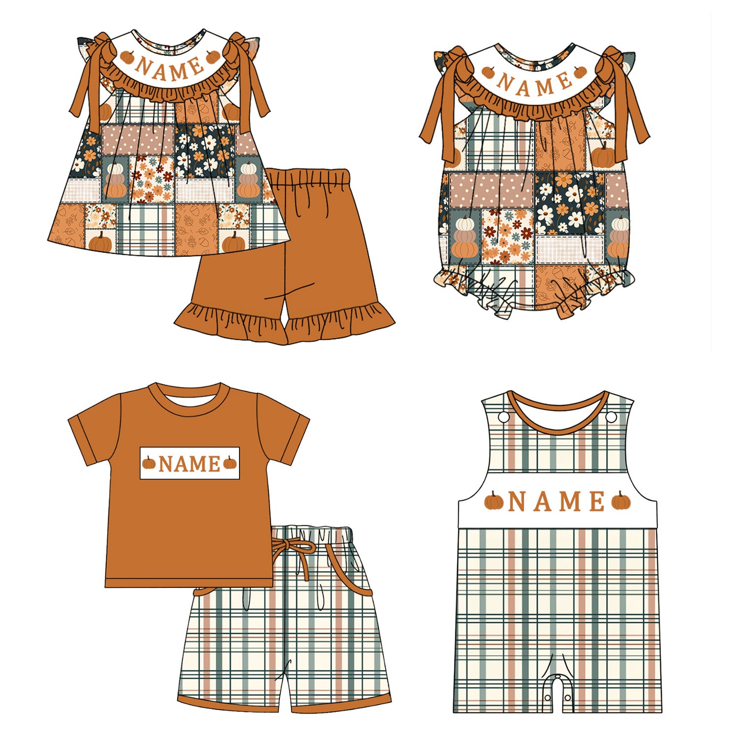 Personalized Girls Halloween Smocked Collection | Custom Embroidered Name Boutique Dress, Bubble, Romper & Short Set