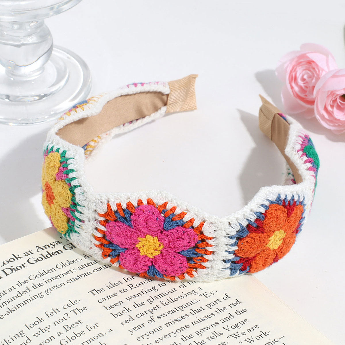 Handmade Crochet Headband Boho Knitted Hair Band for Women & Girls Granny Square Hair Accessory