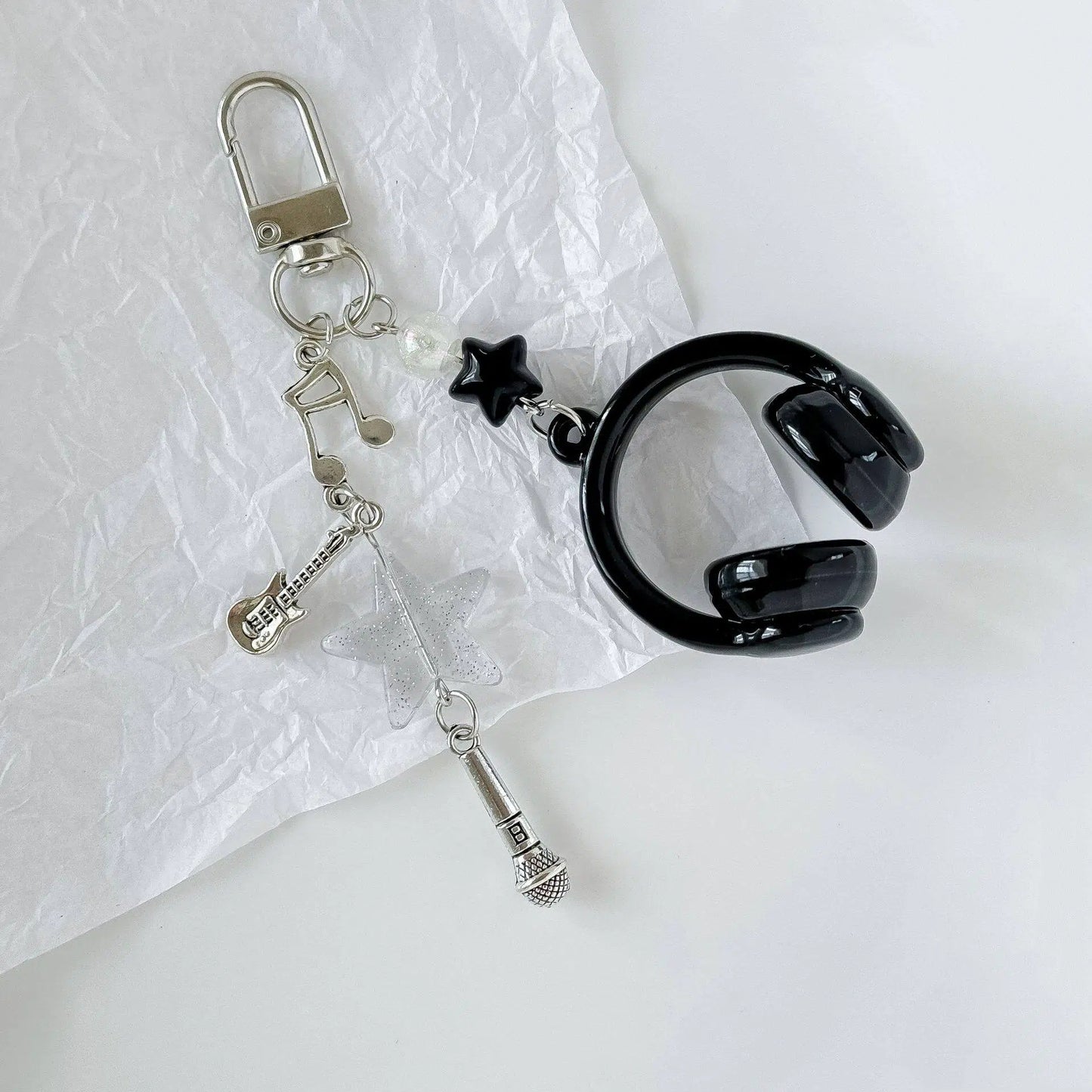 Headphone Music Bag Charm Keychain with Tassel & Beads