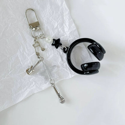 Headphone Music Bag Charm Keychain with Tassel & Beads