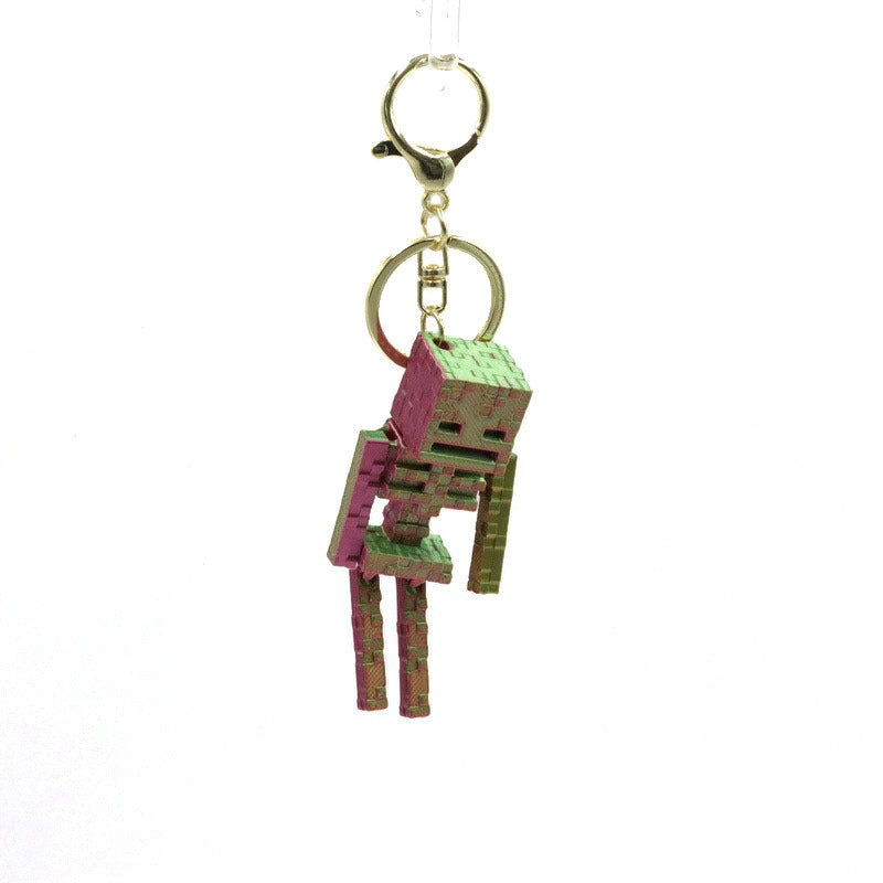 Pixel Skeleton 3D Keychain – Metallic Halloween Bag Charm