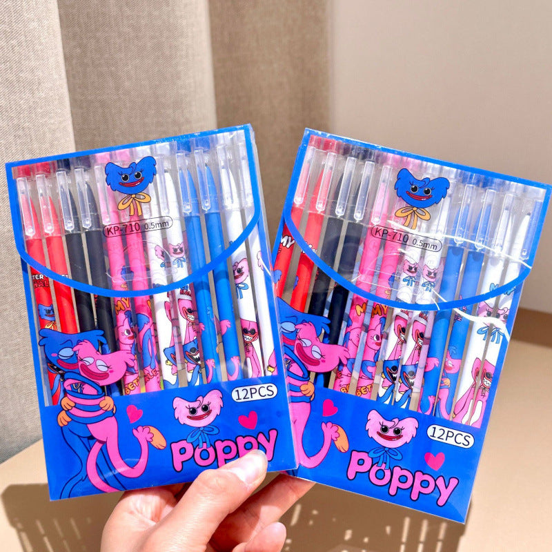 K-Pop Demon Hunters Erasable Gel Pen Set Black Ink 12pcs Cartoon Stationery