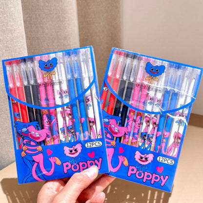 K-Pop Demon Hunters Erasable Gel Pen Set Black Ink 12pcs Cartoon Stationery
