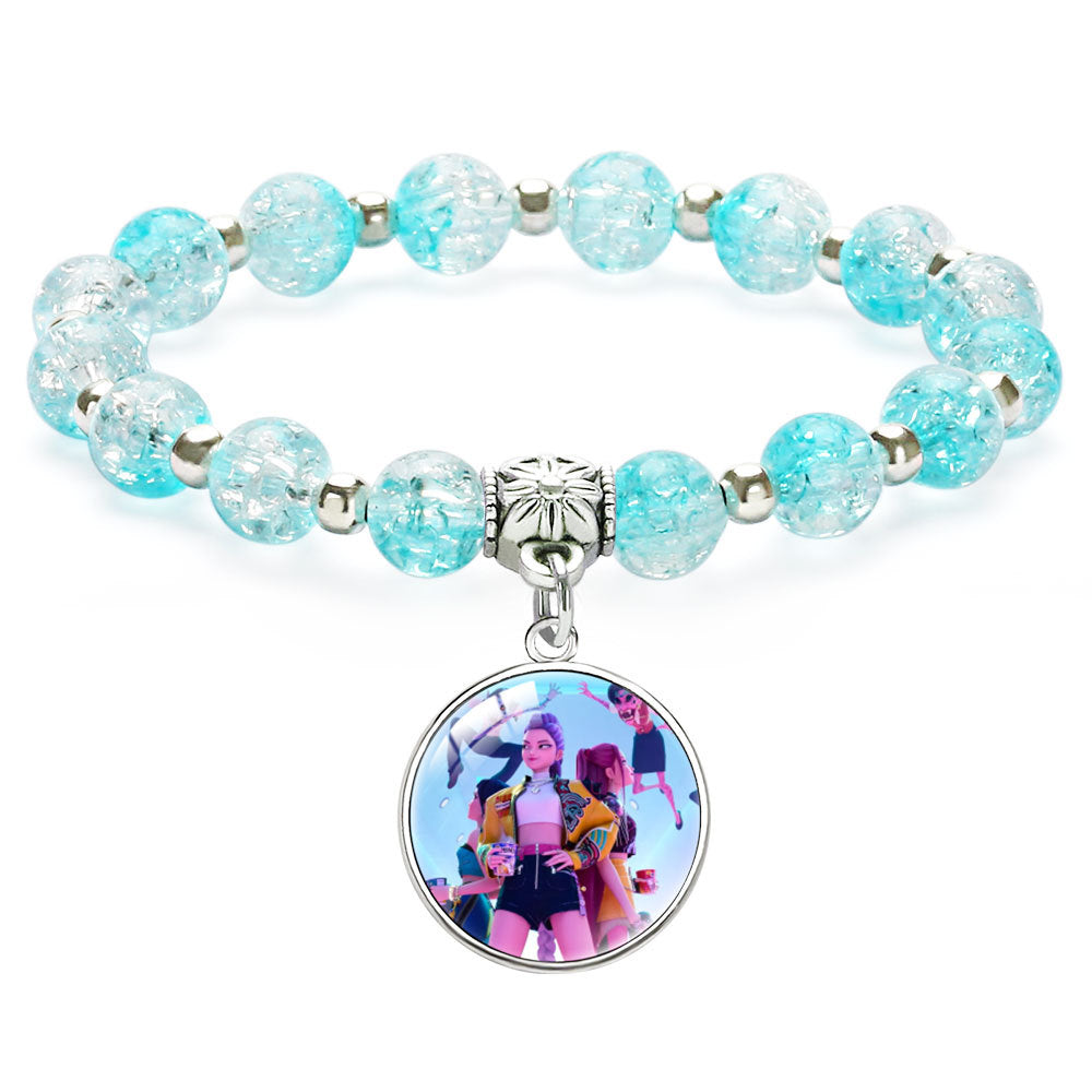 New Design K-Pop Demon Hunters Beaded Charm Bracelet with Gemstone Ice-Cracked Style