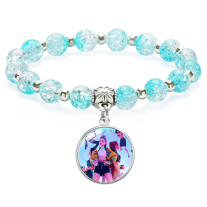 New Design K-Pop Demon Hunters Beaded Charm Bracelet with Gemstone Ice-Cracked Style