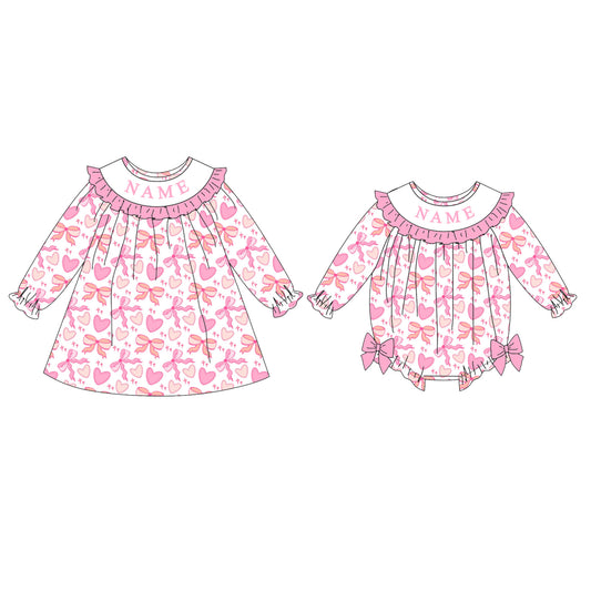 Spring Pink Bow Custom Name Embroidery Smock Outfits