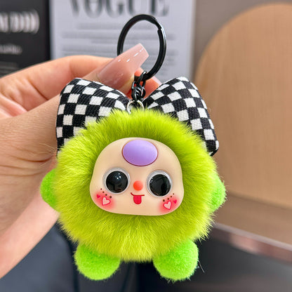 Rabbit Fur Bow Soot Sprite Keychain Cute Cartoon Doll Bag Charm Car Key Pendant