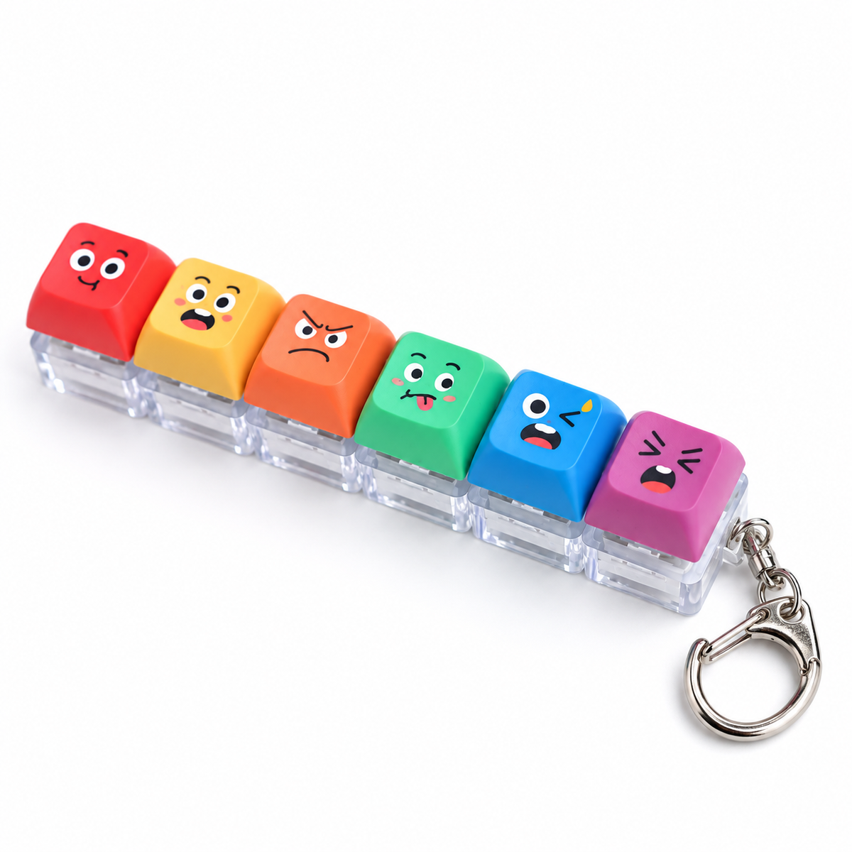 Funny Face Keyboard Keycap Fidget Keychain – 2/3/4/6/9-Key Clicker Stress Relief Toy Bag Charm