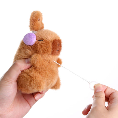 Interactive Capybara Plush Keychain – Pull-String Wiggling Bag Charm