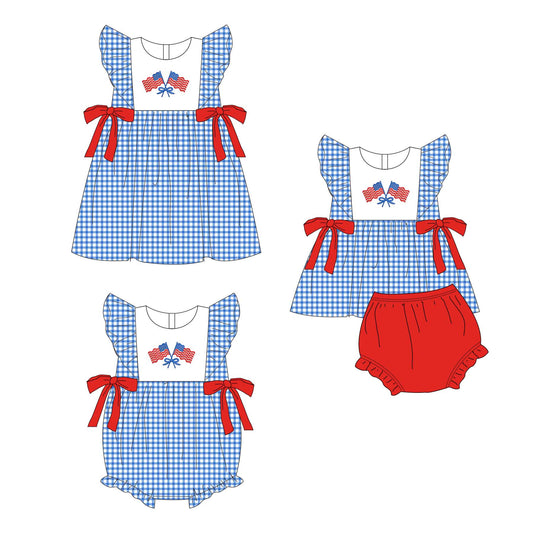 Patriotic July 4th Flag Kids Collection – Independence Day Embroidered Dresses & Rompers