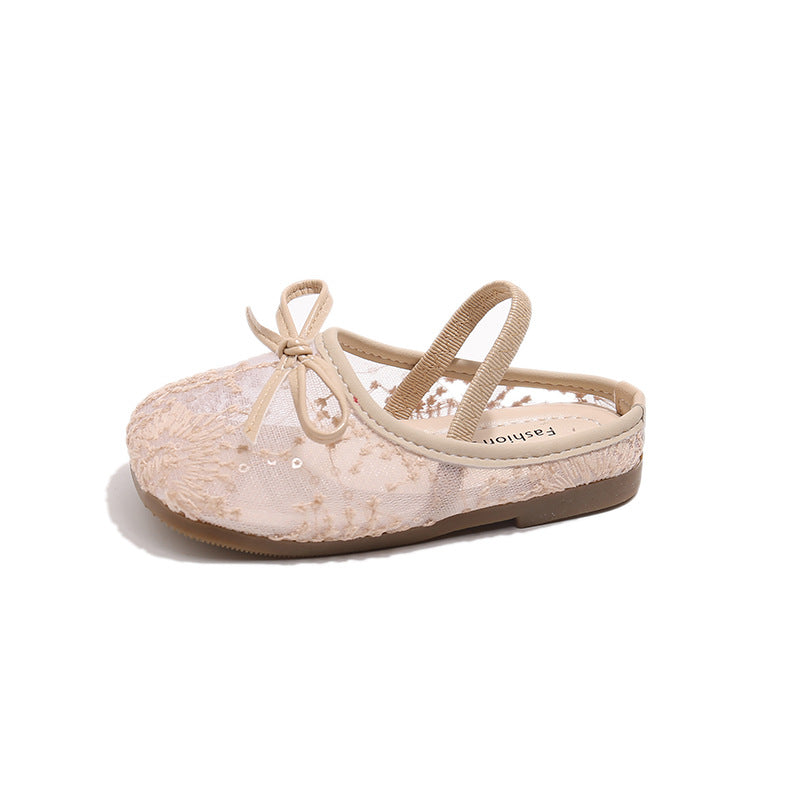 Girls Lace Bow Ballet Flats – Elastic Strap Dress Shoes & Backless Slippers