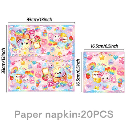 Kawaii Squishy Toy Themed Birthday Party Supplies – Cute Cartoon Paper Plates, Cups, Napkins, Tablecloth & Decorations