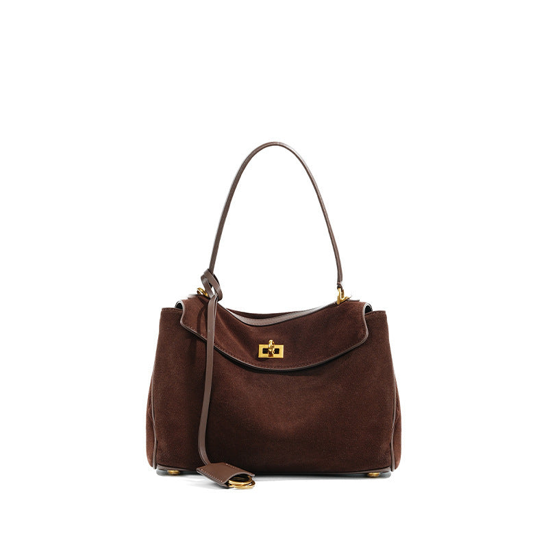 Slouchy Turn-Lock Shoulder Bag in Leather or Suede