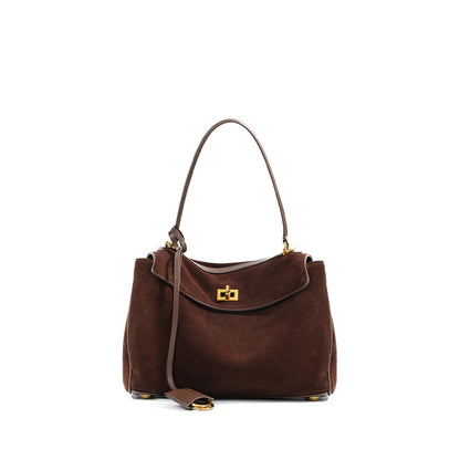 Slouchy Turn-Lock Shoulder Bag in Leather or Suede