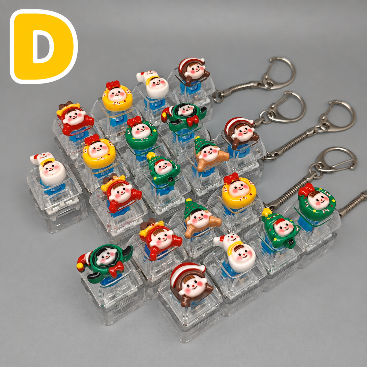 Christmas Fidget Keychain, 4-Key Pressing Stress Relief Keychain with Cute Holiday Charms