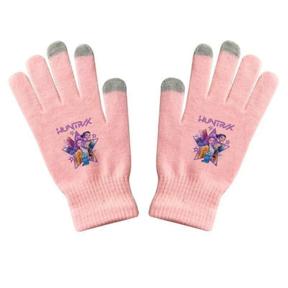 K-Pop Demon Hunters Kids Gloves for Boys and Girls Warm Dopamine Style Knitted Printed Gloves for Fall and Winter