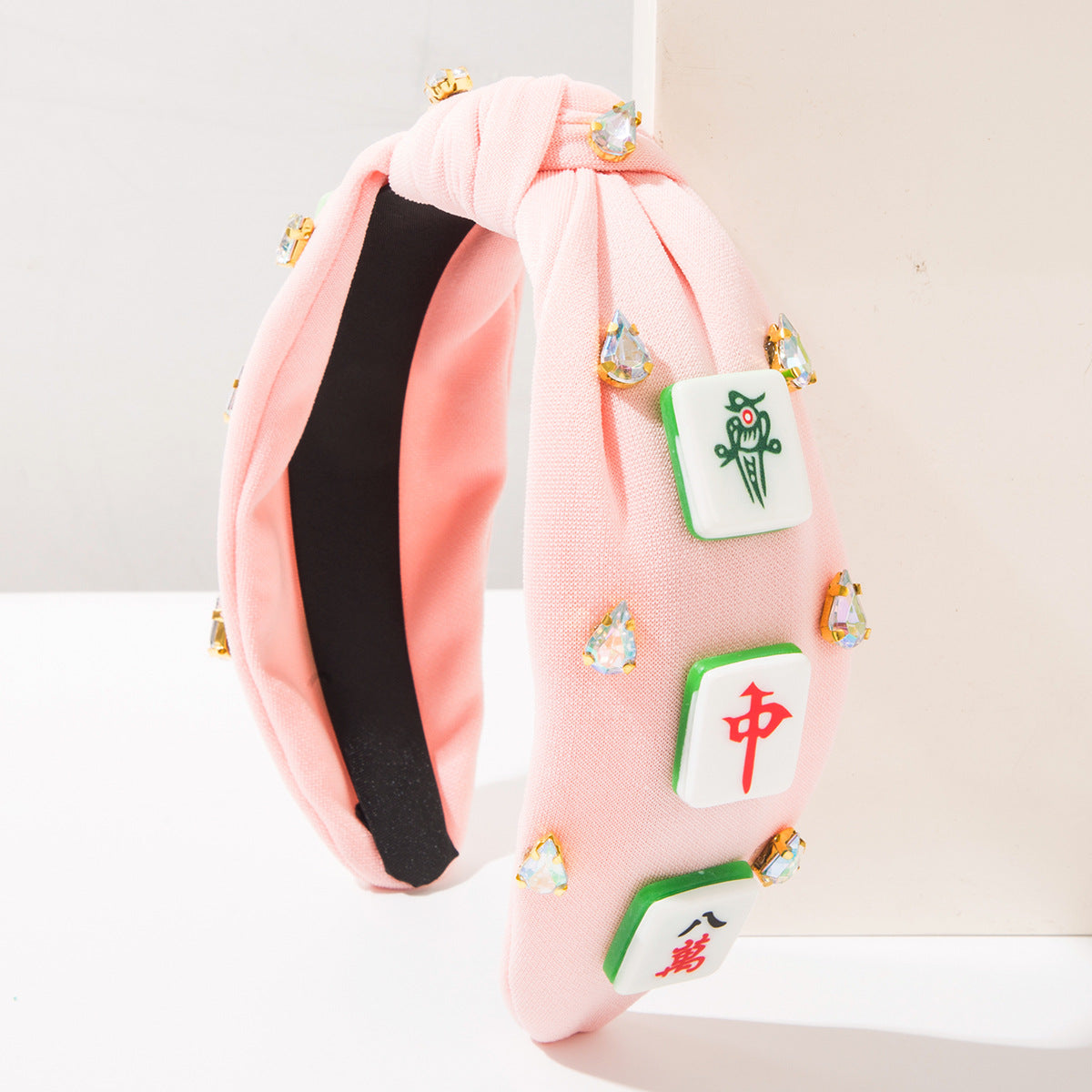 Mahjong Embellished Knotted Headband – Rhinestone Statement Hair Accessory