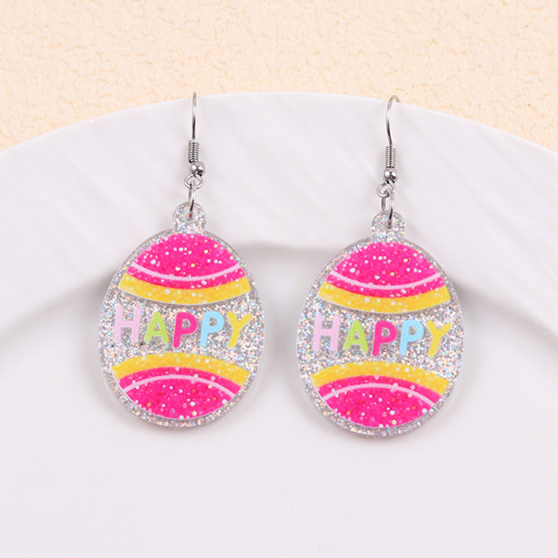 Easter Asymmetrical Bunny & Egg Acrylic Stud Earrings Creative Mismatch Ear Jewelry