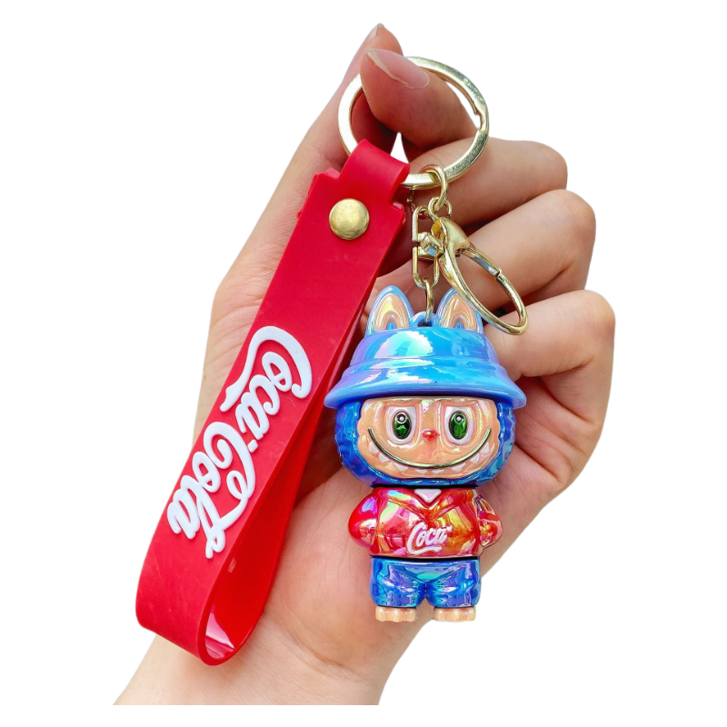 Electroplated Labubu Keychain Cola Bottle Charm Trendy Collectible Figure Pendant for Bags & Keys