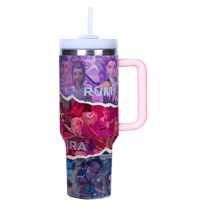 KPOP Demon Hunters 40oz Insulated Tumbler with Handle and Straw Car Travel Mug, Hot & Cold Stainless Steel Cup