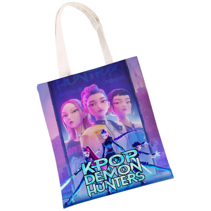 K-Pop Demon Hunters & Fansa Boy Group Double-Sided Printed Canvas Tote Bag, Large Capacity Shoulder Bag